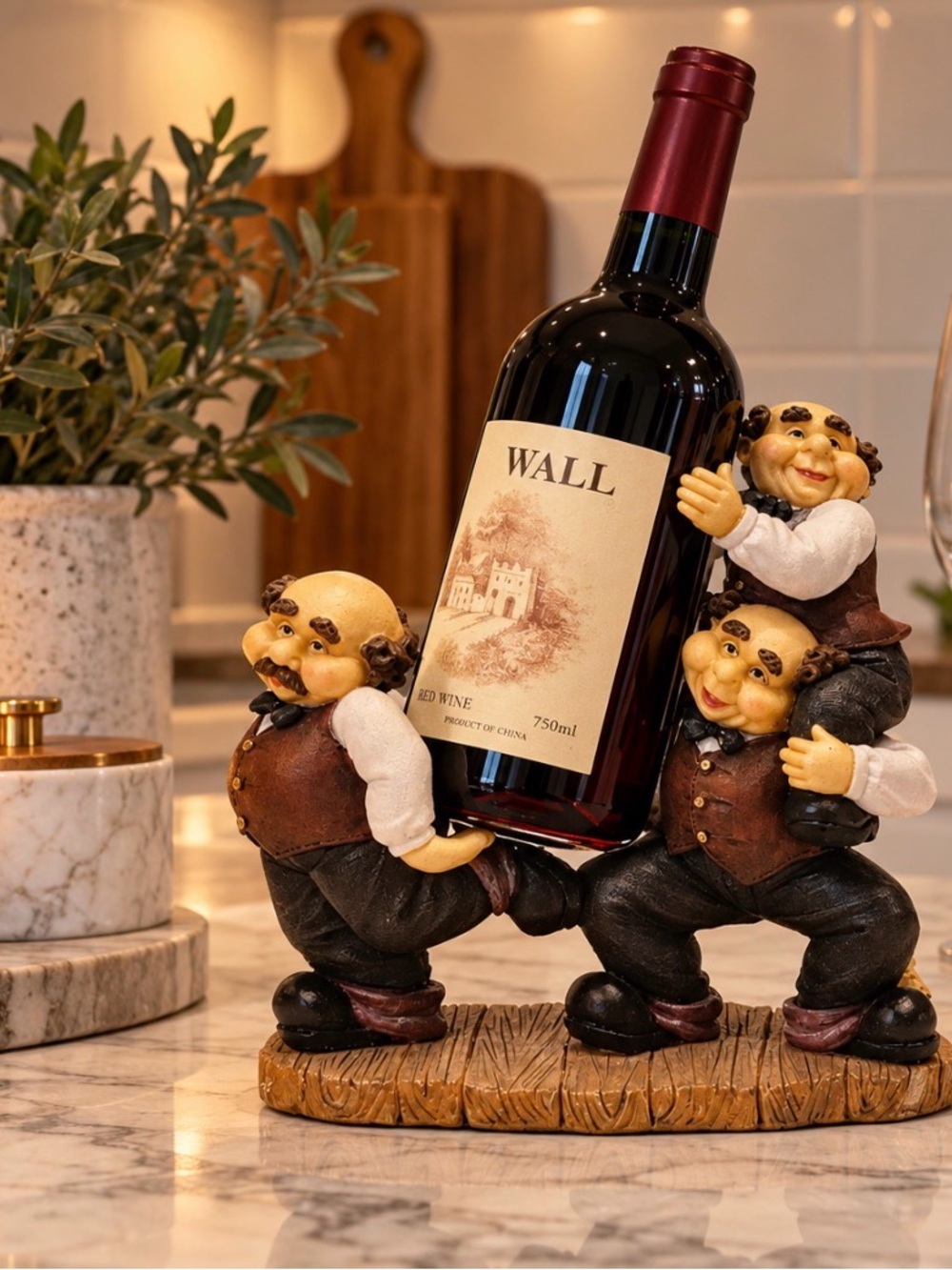 Wine Bottle Holder Figurine in Brown - Decorative Home Dining Display